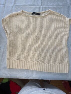 Lauren Ralph Lauren Cream Open-Weave Scoop Neck Pullover